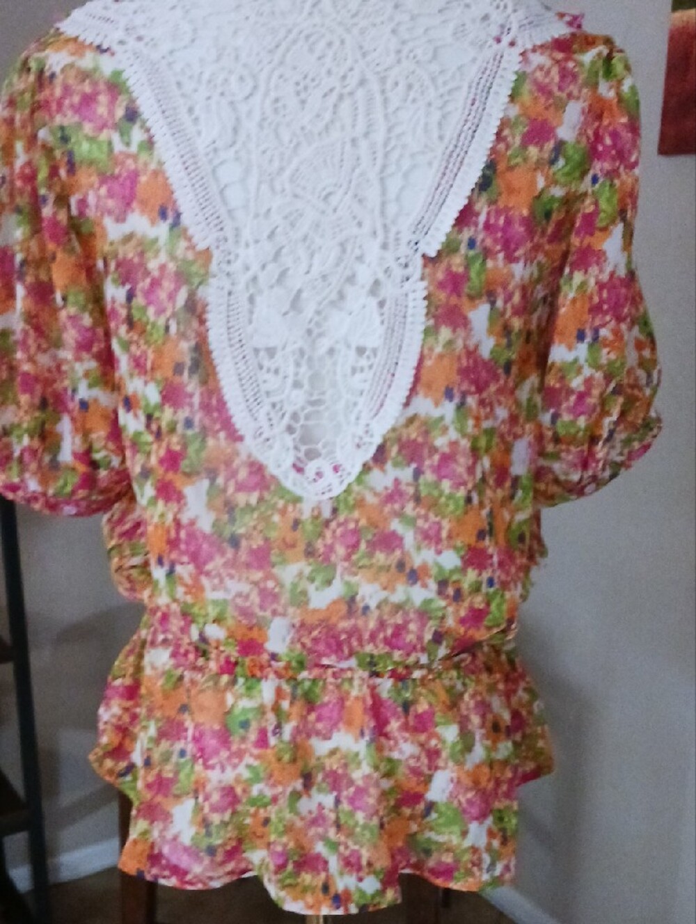 No Boundaries- Juniors Multicolor Floral Ruffle Blouse with Buttons - Picture 11 of 16